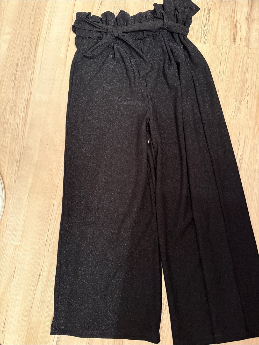 Girls Wide Leg Paperbag Waist Pants - Black